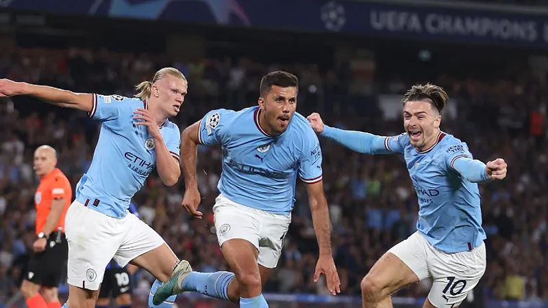 Rodri ăn mừng bàn thắng ở trận chung kết Champions League